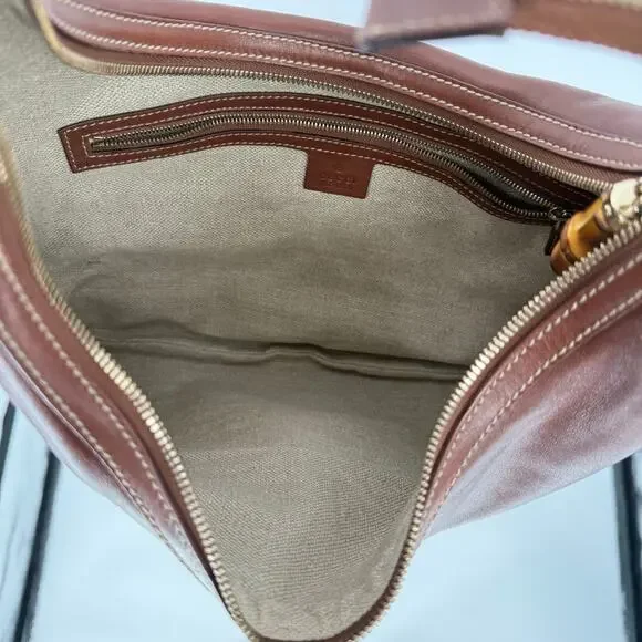 GUCCI Brown Leather Bamboo Amalfi Hobo Shoulder Bag - Picture 9 of 16